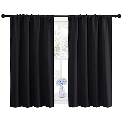Black Blackout Curtains for Small Window 42" w x 48" L 2 Panels (Black / 42"W x 48"L (Pack of 2))