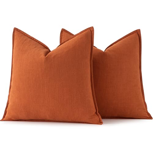 Decorative Linen Pillow Covers 18x18 Inch Burnt Orange (Burnt Orange / 18" x 18" (Pack of 2))