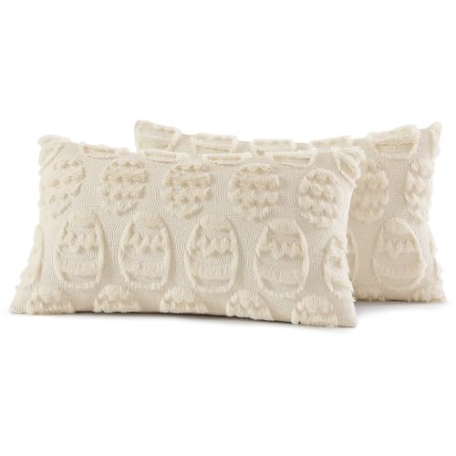 Beige Faux Fur Egg Throw Pillow Covers 12x20 Set of 2 (20" x 12" (Pack of 2) / Eggs Beige)