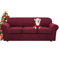 4 Piece Stretch Sofa Covers for 3 Cushion Couch Covers for Living Room Furniture Slipcovers (Large / Burgundy)