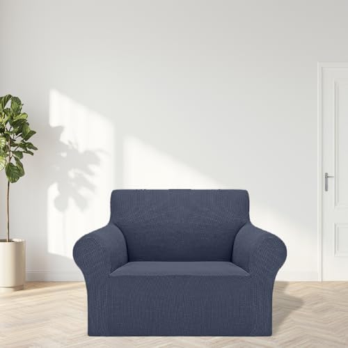 2026 New Stretch Chair Sofa Slipcovers Couch Cover for 1 Seater Furniture Protector Sofa Covers with Elastic Bottom Jacquard Fabric Small Checks for Pets (Charcoal / Chair)