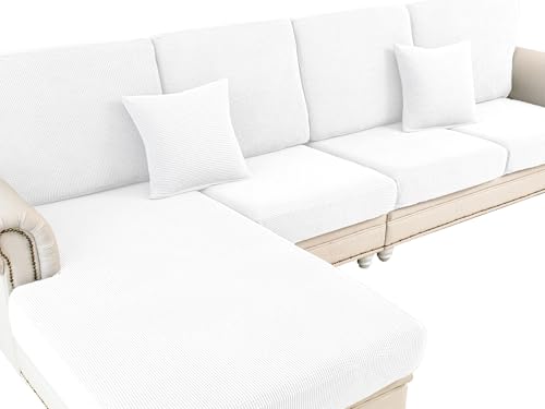 Couch Cushion Cover Chaise Lounge Cover Washable Separate Seat Chaise Couch Cover Stretch Sectional Sofa Slipcover (White / Chaise Cover)