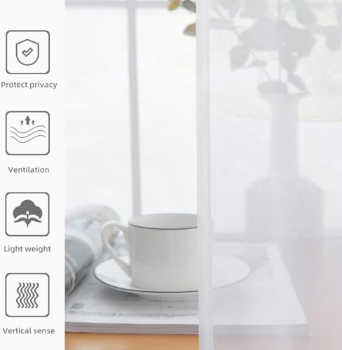 Solid Sheer Rod Pocket Curtain Voile Draperies 4 Panels White Beige Black Grey Ivory 52 Inch Width 90 Inch Long 1 Pair for Kitchen Bedroom Children Living Room Yard (White / 52"W x 90"L (Pack of 4))