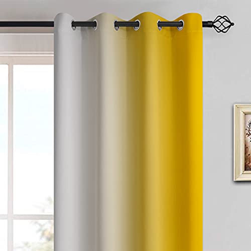 Ombre Curtains Yellow and Greyish White for Living Room (52"W x 63"L (Pack of 2) / Yellow)