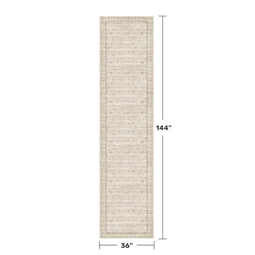Beige Floral 3X12 Washable Long Hallway Runner Rug (3' x 12' (Runner) / Light Sand Beige)