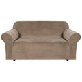 Stretch Velvet Loveseat Covers for 2 Cushion Couch Covers for Living Room Sofa Covers Slipcovers with Non Slip Straps Bottom (Camel / Loveseat)