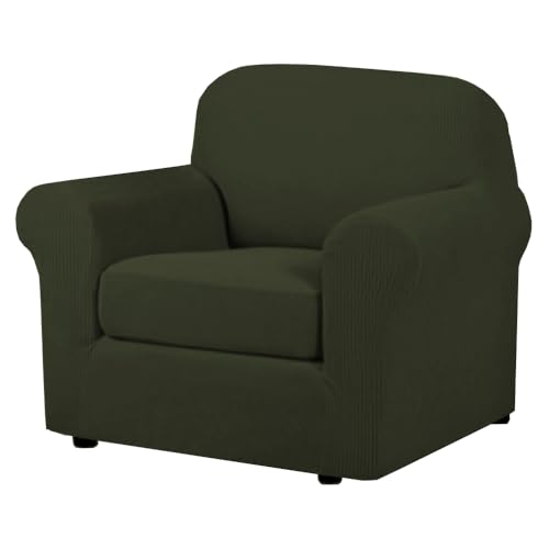 2 Piece Couch Cover Stretch Stylish Chair Cover Furniture Cover (Small / Olive)