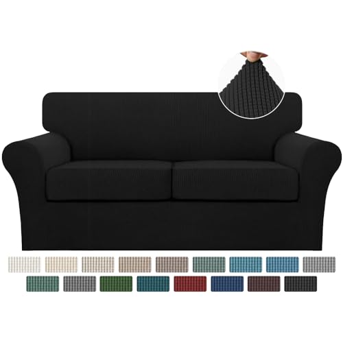 3 Piece Sofa Covers For 2 Cushion Couch Sofa Slipcover Soft Couch Cover For Dogs (Sofa (2 Cushion) / Black)