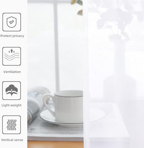 Solid Sheer Rod Pocket Curtain Voile Draperies 4 Panels White Beige Black Grey Ivory 52 Inch Width 54 Inch Long 1 Pair for Kitchen Bedroom Children Living Room Yard (Optical White / 52"W x 54"L (Pack of 4))