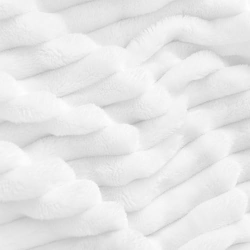 3D Ribbed Jacquard White Fleece Twin Blanket for Couch (Bright White / Twin(60"x80"))