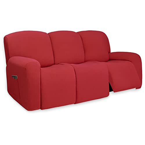 Super Stretch 3 Seats Recliner Sofa Couch Cover with Pocket (Large Recliner Sofa / Red)