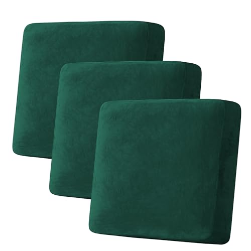 Velvet Stretch Couch Cushion Cover Plush Cushion Slipcover Cushion Furniture Protector Seat Cushion Sofa Cover (Green / 3 Cushion XL Sofa)