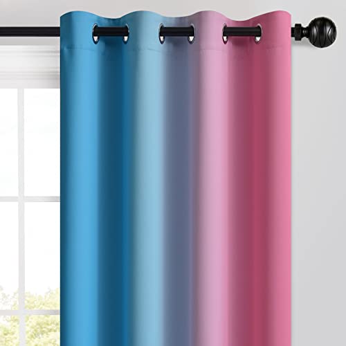 Ombre Pink and Blue Curtains for Bedroom (52"W x 72"L (Pack of 2) / Pink and Blue)