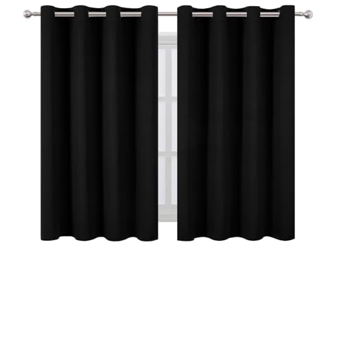Blackout Curtains 66 x 54 Inch Long Black Curtains Set of 2 Panels Room Darkening Curtains for Bedroom and Living Room (Black / 66"W x 54"L (Pack of 2))