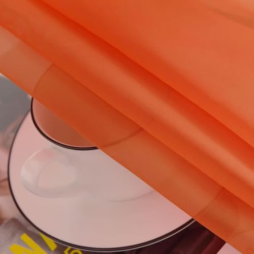 Solid Sheer Rod Pocket Curtain Voile Draperies 2 Panels White Beige Black Grey Coffee 52 Inch Width 45 Inch Long 1 Pair for Kitchen Bedroom Children Living Room Yard (Burnt Orange / 52"W x 45"L (Pack of 2))