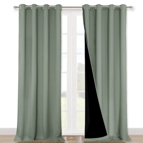 100% Blackout Window Curtain Panels (Greyish Green / 52"W x 102"L (Pack of 2))