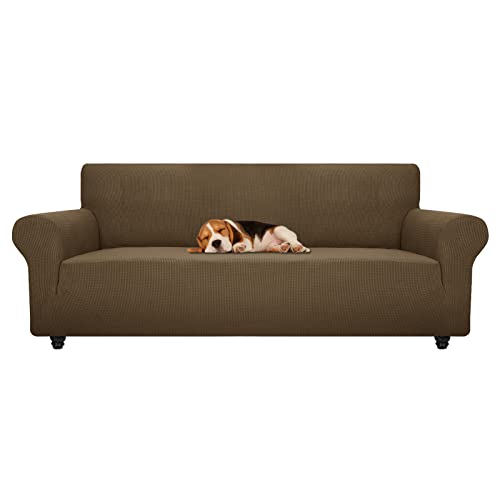 Stretch Oversized Couch Cover Universal Sofa Covers for Living Room Dogs Pet Furniture Protector Spandex Extra Large Sofa Slipcovers with Anti Slip Foam Sticks (Brown / X-Large (92"-115"))