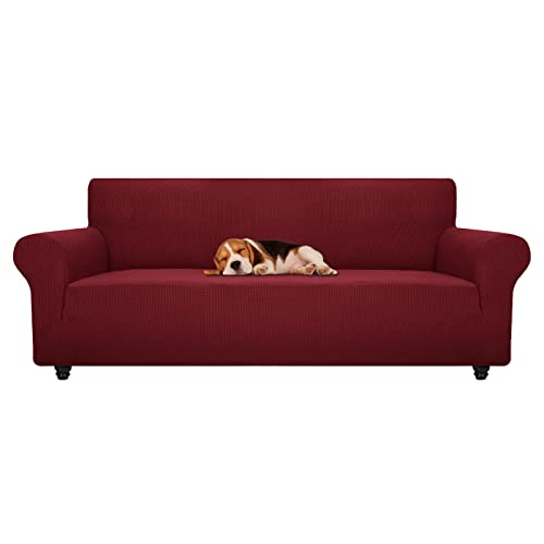 Stretch Oversized Couch Cover Universal Sofa Covers for Living Room Dogs Pet Furniture Protector Spandex Extra Large Sofa Slipcovers with Anti Slip Foam Sticks (Wine Red / X-Large (92"-115"))