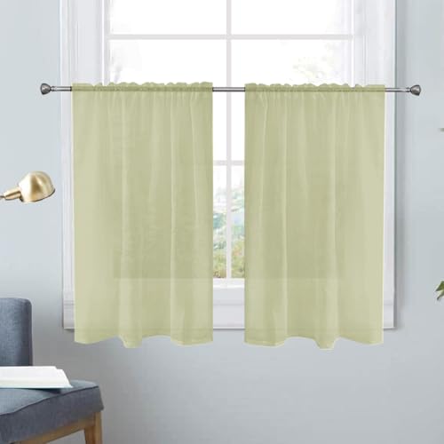 Basic Rod Pocket Sheer Voile Window Curtain Panels Sage Green 1 Pair 2 Panels 26 Width 24 Inch Long for Kitchen Bedroom Children Living Room Yard（Sage Green (Sage Green / 26"W x 24"L (Pack of 2))
