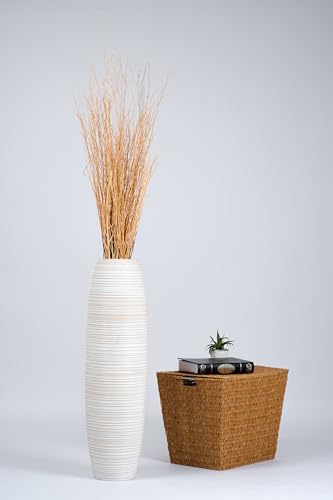 Large Floor Vase 34 inches Mango Wood for Pampas Grass (34 inches / White Wash)