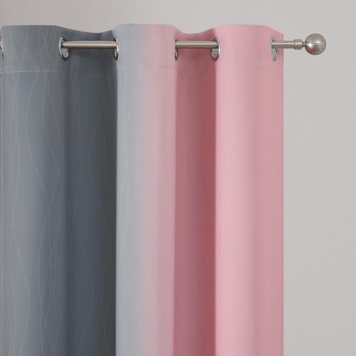 Ombre Grey and Pink Blackout Curtains for Bedroom 54 Inch (Grey and Pink / 42"W x 54"L (Pack of 2))