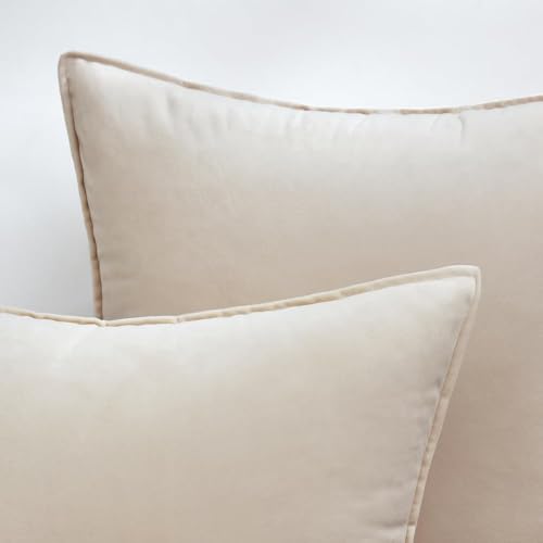 Decorative Cream White Velvet Euro Sham Throw Pillow Covers 24x24 in (24" x 24" (Pack of 2) / Cream White)