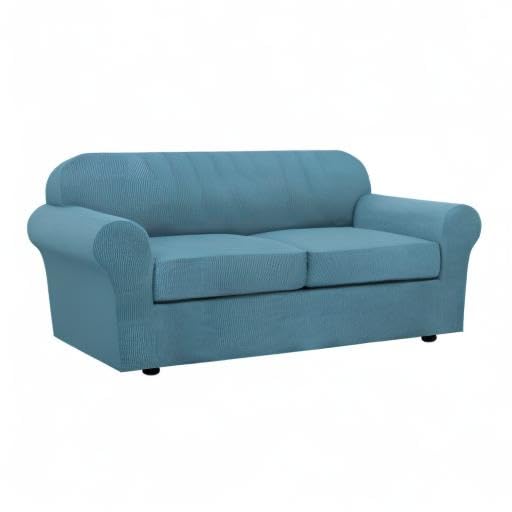 3 Piece Stretch Sofa Covers for 2 Cushion Sofa Couch Covers for Living Room Furniture Cover (Medium-XL / Storm Blue)