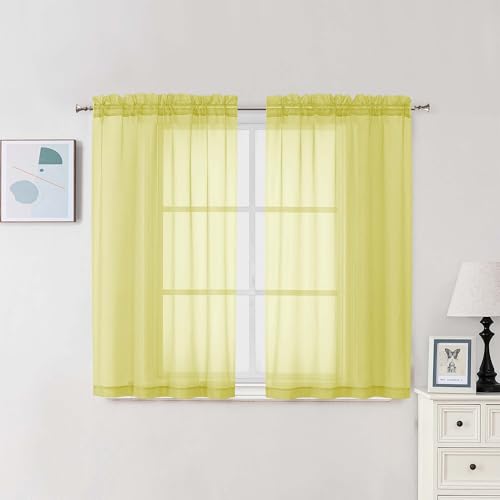Sheer Curtains 63 Inch Length 2 Panels (Lemon / 42"W x 63"L (Pack of 2))