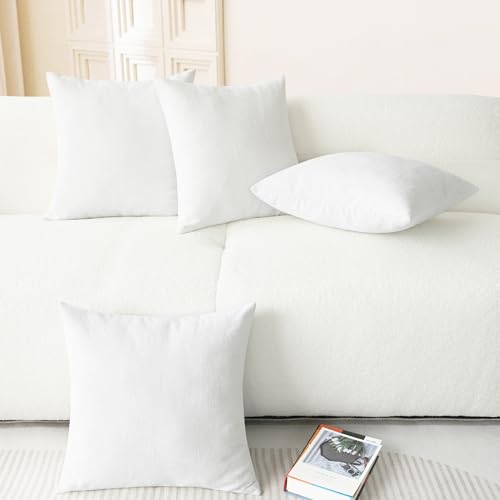 Decorative Couch Throw Pillow Covers 18 X 18 Inches True White (18" x 18" (Pack of 4) / True White)