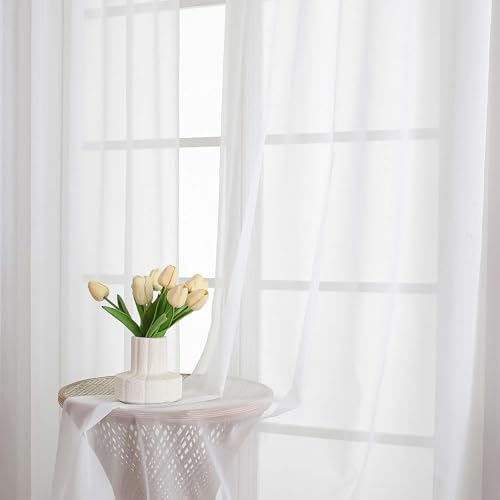 Extra Long White Sheer Curtains 108 Inches Long 2 Panels (White / 59"W x 108"L (Pack of 2))