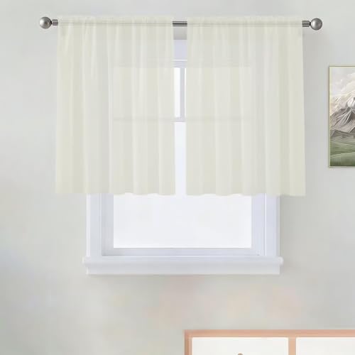 Sheer Voile Curtains for Living Room 36 Inch Long 2 Panels (Ivory / 52"W x 36"L (Pack of 2))