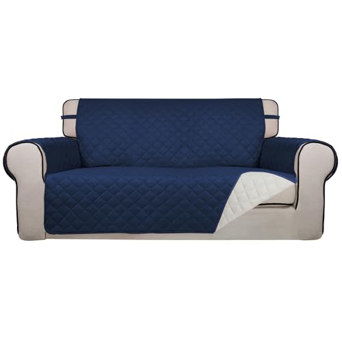 Reversible Quilted Couch Covers for Dogs Loveseat Sofa Cover 54" (Medium-XL / Navy/Ivory)