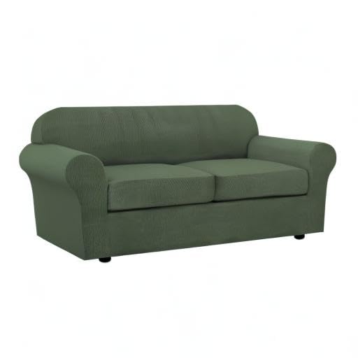 3 Piece Stretch Sofa Covers for 2 Cushion Sofa Couch Covers for Living Room Furniture Cover (Medium-XL / Bronze Green)