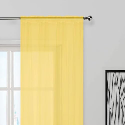 Yellow Sheer Curtains 4 Panels Rod Pocket Semi (Yellow / 52"W x 108"L (Pack of 4))
