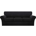 4 Piece Sofa Covers for 3 Cushion Couch Sofa Slipcover Soft Couch Cover for Dogs Washable Furniture Cover with 3 Individual Large Cushion Covers Feature Fabric (L Sofa (3 Cushion) / Black)