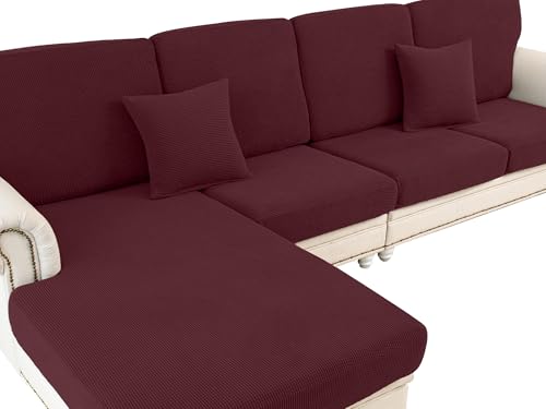 Couch Cushion Chaise Lounge Cover Washable Separate Seat Chaise Couch Cover Stretch Sectional Sofa Slipcover (Burgundy / Chaise Cover)