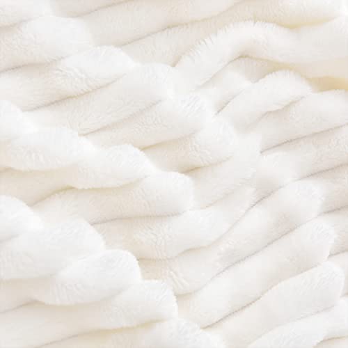 Ribbed Jacquard Off White Blankets Queen Size for Bed (White / Queen(90"x90"))