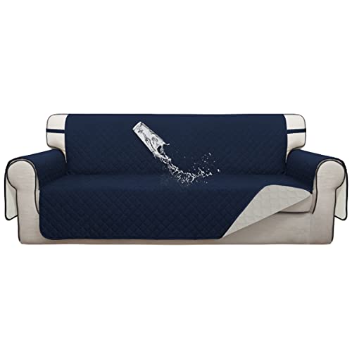 Double Protection 100% Waterproof Sofa Covers for Living Room (Navy/Ivory / Sofa Large)