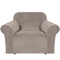 Stretch Velvet Armchair Cover Couch Covers 1 Cushion Chair Slipcover for Living Room Furniture Cover Crafted from Thick Comfy Rich Velour (Taupe / Armchair)