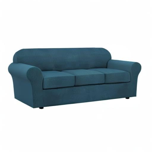 4 Piece Stretch Sofa Covers for 3 Cushion Couch Covers for Living Room Furniture Slipcovers (Large / Deep Teal)