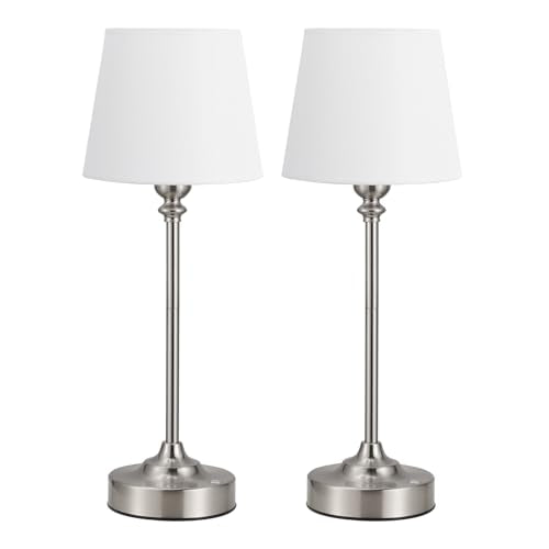 Cordless Table Lamps Rechargeable Set (White - Silver)