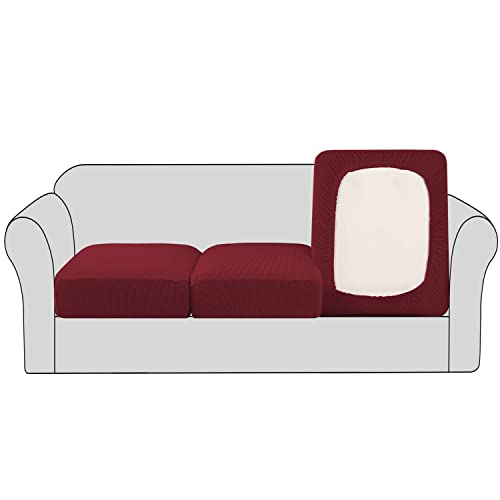 Super Stretch Couch Cushion Covers Sofa Cushion Slipcovers Jacquard Fabric Individual Seat Couch Slipcover Sets for Pets with Elastic Bottom (Wine/Burgundy)