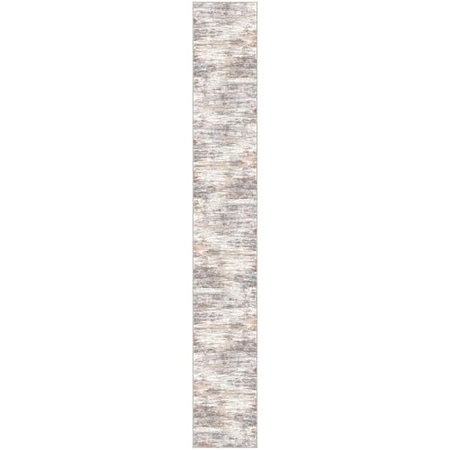 Modern Abstract Washable Long Runner Rug 2.6x18 Hallway Rug Runner Non (Multi Grey/Orange / 2'8" x 18' (Runner))