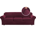 Velvet 4 Piece High Stretch Sofa Slipcover Cover Furniture Protector Form Fit Thick Velvet Extra Large Sofa Cover for 3 Cushion Couch Width Up to 105 Inch (3 Cushion XL Sofa / Wine/Burgundy)