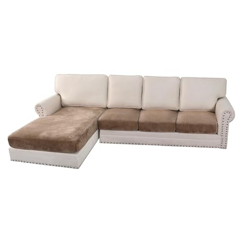 Velvet Stretch Sectional Couch Cover (Camel / 3 Seater + Chaise)