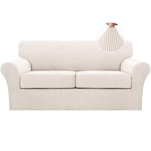 3 Piece Sofa Covers For 2 Cushion Couch Sofa Slipcover Soft Couch Cover For Dogs (Sofa (2 Cushion) / Ivory)