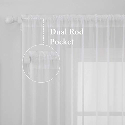 2 Panels White Sheer Curtains for Living Room 54 X 102 Inches (White / 54"W x 102"L (Pack of 2))