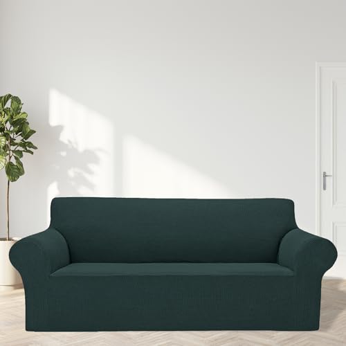 2026 New Stretch Oversized Sofa Slipcovers Couch Sofa Cover for 4 Seater Furniture Protector Covers with Elastic Bottom Jacquard Fabric Small Checks for Pets (Hunter / Oversized Sofa)