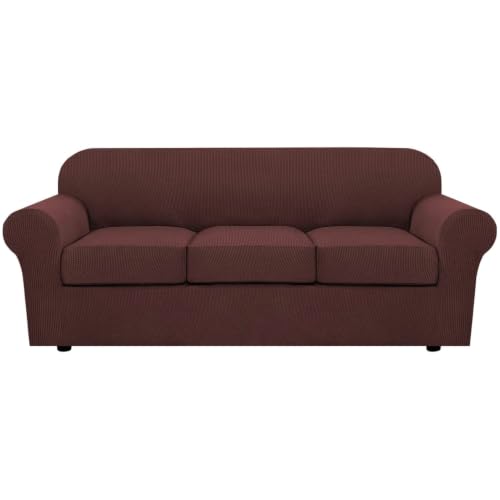 4 Piece Stretch Sofa Covers for 3 Cushion Couch Covers for Living Room Furniture Slipcovers (Large / Burnt Brick)