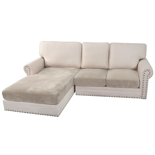 Velvet Stretch Sectional Couch Covers 3 Pieces Sofa Seat Cushion Covers L Shape Separate Couch Cover for Both Left (French Oak / 2 Seater + Chaise)